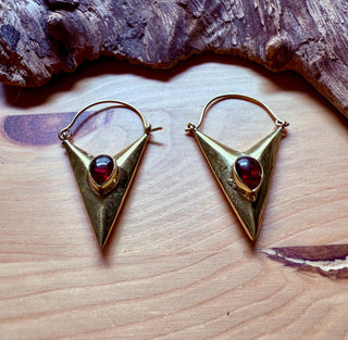 Carnelian Triangle Earrings / Brass / Geometric / Tribal / Mandala / Ethnic / Rustic / Yoga / Boho / Bohemian / Festival Fashion