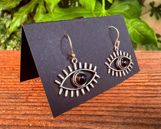 Silver Evil Eye Earrings Black Onyx / Protection Jewellery / Boho / Bohemian / Rustic / Tribal / Gypsy / Festival / Healing / Festival