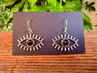 Silver Evil Eye Earrings Black Onyx / Protection Jewellery / Boho / Bohemian / Rustic / Tribal / Gypsy / Festival / Healing / Festival