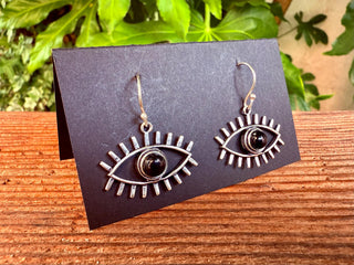 Silver Evil Eye Earrings Black Onyx / Protection Jewellery / Boho / Bohemian / Rustic / Tribal / Gypsy / Festival / Healing / Festival