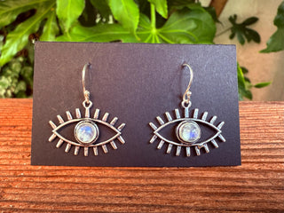 Moonstone Silver Evil Eye Earrings / Protection Jewellery / Boho / Bohemian / Rustic / Tribal / Gypsy / Festival / Healing / Festival