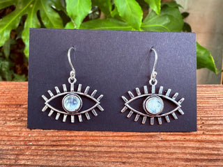 Moonstone Silver Evil Eye Earrings / Protection Jewellery / Boho / Bohemian / Rustic / Tribal / Gypsy / Festival / Healing / Festival