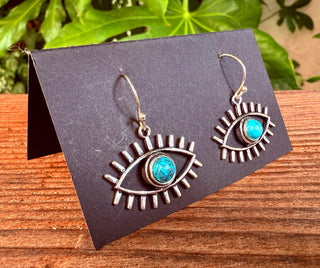 Turqouise Silver Evil Eye Earrings / Protection Jewellery / Boho / Bohemian / Rustic / Tribal / Gypsy / Festival / Healing / Festival