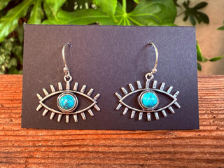 Turqouise Silver Evil Eye Earrings / Protection Jewellery / Boho / Bohemian / Rustic / Tribal / Gypsy / Festival / Healing / Festival