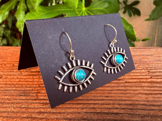 Turqouise Silver Evil Eye Earrings / Protection Jewellery / Boho / Bohemian / Rustic / Tribal / Gypsy / Festival / Healing / Festival