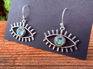 Labradorite Silver Evil Eye Earrings / Protection Jewellery / Boho / Bohemian / Rustic / Tribal / Gypsy / Festival / Healing / Festival
