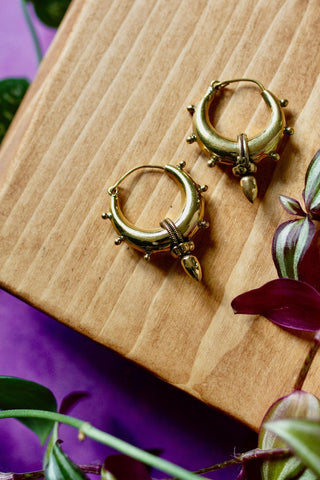 Tribal Chunky Brass Hoops; Ethnic Spike Boho Chic Rustic Psy Gypsy Spiral Hippie Punk Steampunk