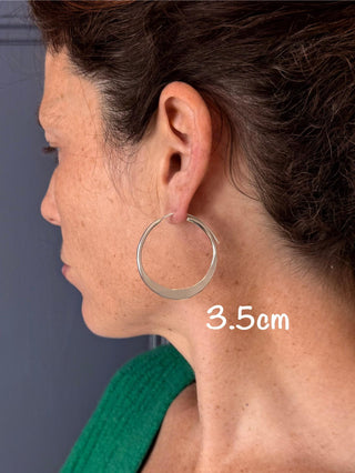 Hammered Flat Silver Hoop Earrings, Bohemian Hoops, Ethnic Jewellery, Everyday Silver Earrings