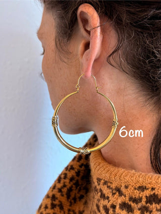 Brass Tribal Hoop Earrings / Ethnic / Rustic / Bohemian / Gold / Gypsy / Spiral / Hippie / Chunky / Festival / style