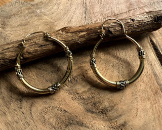 Brass Tribal Hoop Earrings / Ethnic / Rustic / Bohemian / Gold / Gypsy / Spiral / Hippie / Chunky / Festival / style