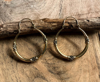 Brass Tribal Hoop Earrings / Ethnic / Rustic / Bohemian / Gold / Gypsy / Spiral / Hippie / Chunky / Festival / style