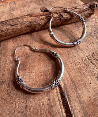 Silver Tribal Hoop Earrings / Ethnic / Rustic / Bohemian / Gold / Gypsy / Spiral / Hippie / Chunky / Festival / style