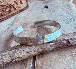 Large Silver Bracelet Hammered Bangle / Mens Jewellery / Boho / Ethnic / Rustic / Bohemian