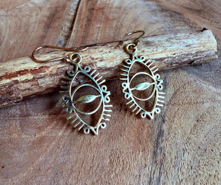Gold Third Eye Earrings / Brass / Chakra / Geometric / Rustic / Yoga / Hippie / Gypsy / Psy / Boho / Bohemian / Festival