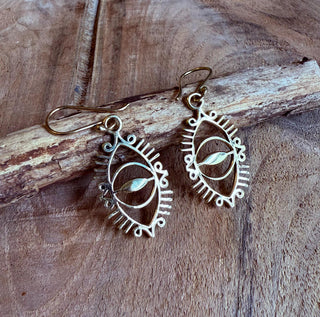 Gold Third Eye Earrings / Brass / Chakra / Geometric / Rustic / Yoga / Hippie / Gypsy / Psy / Boho / Bohemian / Festival