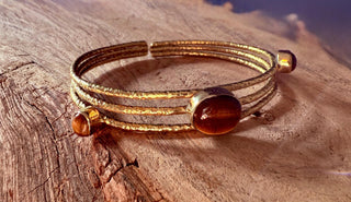 Tripe Stone Tiger's Eye Hammered Brass Bracelet / Adjustable / Bohemian Jewellery / Ethnic / Boho / Gift for Her / Artisanal