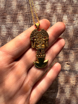 Gold Sacred Mayan God Pantheon Necklace / Hypoallergenic / Brass / Boho / Aztec / Inca / Ethnic / Hypoallergenic / Third Eye / Illuminati