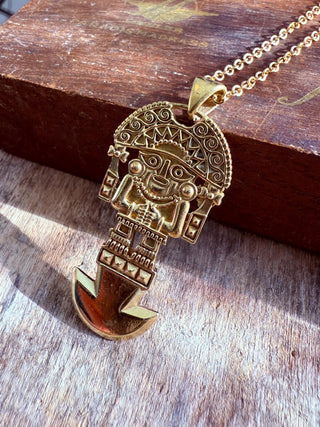 Gold Sacred Mayan God Pantheon Necklace / Hypoallergenic / Brass / Boho / Aztec / Inca / Ethnic / Hypoallergenic / Third Eye / Illuminati