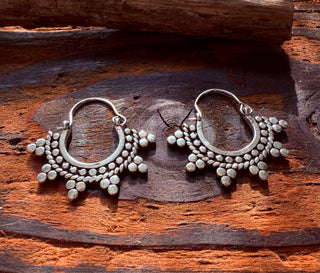 Mini Afghani Silver Hoop Earrings / Boho / Ethnic / Rustic / Yoga / Hippie / Gypsy /Bohemian