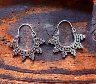 Mini Afghani Silver Hoop Earrings / Boho / Ethnic / Rustic / Yoga / Hippie / Gypsy /Bohemian