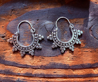 Mini Afghani Silver Hoop Earrings / Boho / Ethnic / Rustic / Yoga / Hippie / Gypsy /Bohemian
