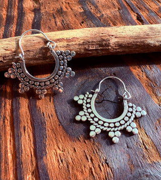 Mini Afghani Silver Hoop Earrings / Boho / Ethnic / Rustic / Yoga / Hippie / Gypsy /Bohemian