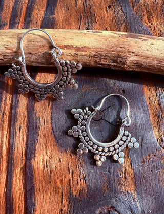 Mini Afghani Silver Hoop Earrings / Boho / Ethnic / Rustic / Yoga / Hippie / Gypsy /Bohemian