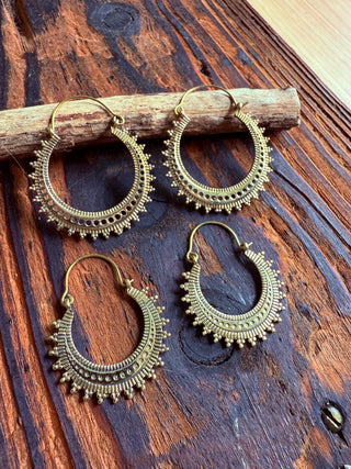 Afghani Boho Brass Hoops / Ethnic / Rustic / Psy / Gypsy / Hippie / Tribal