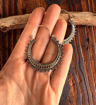 Afghani Boho Silver Hoops / Ethnic / Rustic / Psy / Gypsy / Hippie / Tribal
