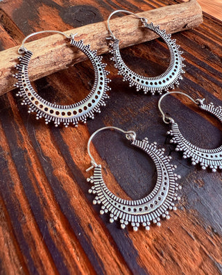 Afghani Boho Silver Hoops / Ethnic / Rustic / Psy / Gypsy / Hippie / Tribal