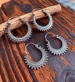 Afghani Boho Silver Hoops / Ethnic / Rustic / Psy / Gypsy / Hippie / Tribal