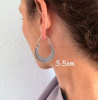 Afghani Boho Silver Hoops / Ethnic / Rustic / Psy / Gypsy / Hippie / Tribal