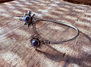 Lapis Lazuli Flower Silver Bracelet / Adjustable Bangle / Bohemian Jewelery
