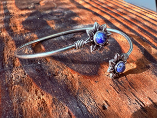 Lapis Lazuli Flower Silver Bracelet / Adjustable Bangle / Bohemian Jewelery