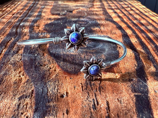 Lapis Lazuli Flower Silver Bracelet / Adjustable Bangle / Bohemian Jewelery