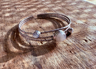 Triple Moonstone Hammered Silver Bracelet / Adjustable / Bohemian Jewellery