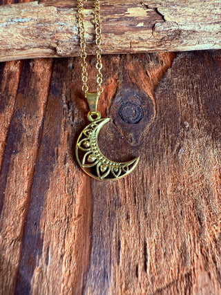 Gold Crescent Moon Necklace / Hypoallergenic / Boho / Hippie / Rustic / Ethnic