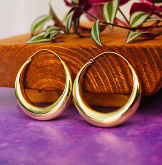 Chunky Gold Hoop Earrings / Chunky Hoops / Huggie Hoops / Brass / Ethnic / Vintage / Boho / Rustic / Gypsy / Spiral / Hippie / Bohemian