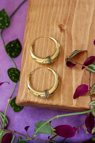 Bali Hoop Earrings / Chunky Gold Earrings / Ethnic / Rustic / Bohemian / Gold / Gypsy / Spiral / Hippie / Chunky / Festival / style