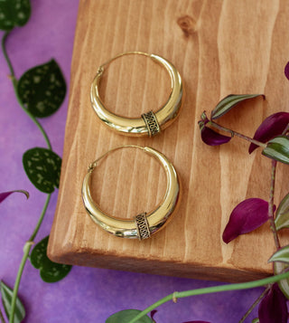 Bali Hoop Earrings / Chunky Gold Earrings / Ethnic / Rustic / Bohemian / Gold / Gypsy / Spiral / Hippie / Chunky / Festival / style