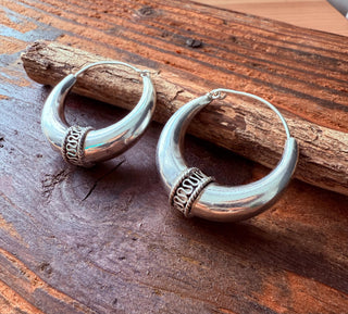 Silver Tribal Hoop Earrings / Ethnic / Rustic / Bohemian / Gold / Gypsy / Spiral / Hippie / Chunky / Festival / style