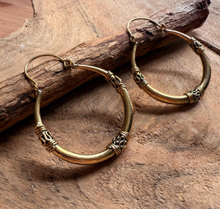 Brass Tribal Hoop Earrings / Ethnic / Rustic / Bohemian / Gold / Gypsy / Spiral / Hippie / Chunky / Festival / style