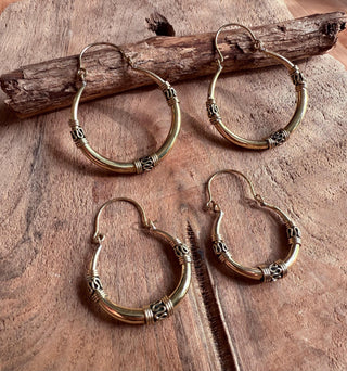 Brass Tribal Hoop Earrings / Ethnic / Rustic / Bohemian / Gold / Gypsy / Spiral / Hippie / Chunky / Festival / style