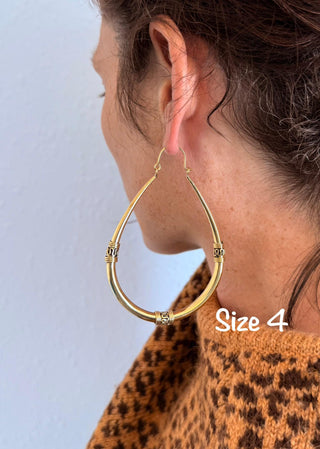 Bali Golden Oval Hoop Earrings / Brass Long / Tribal / Ethnic / Rustic / Bohemian / Gypsy