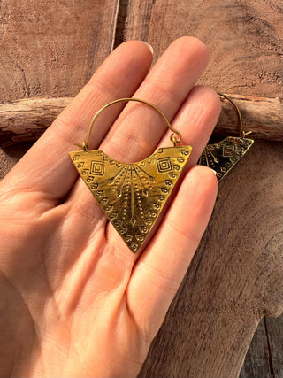 Tribal Triangle Brass Earrings / Aztec / Ethnic / Boho Look / Bohemian