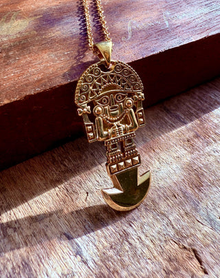 Gold Sacred Mayan God Pantheon Necklace / Hypoallergenic / Brass / Boho / Aztec / Inca / Ethnic / Hypoallergenic / Third Eye / Illuminati