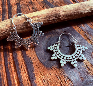 Mini Afghani Silver Hoop Earrings / Boho / Ethnic / Rustic / Yoga / Hippie / Gypsy /Bohemian