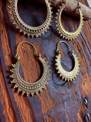 Afghani Boho Brass Hoops / Ethnic / Rustic / Psy / Gypsy / Hippie / Tribal
