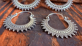 Afghani Boho Silver Hoops / Ethnic / Rustic / Psy / Gypsy / Hippie / Tribal