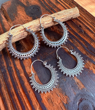 Afghani Boho Silver Hoops / Ethnic / Rustic / Psy / Gypsy / Hippie / Tribal